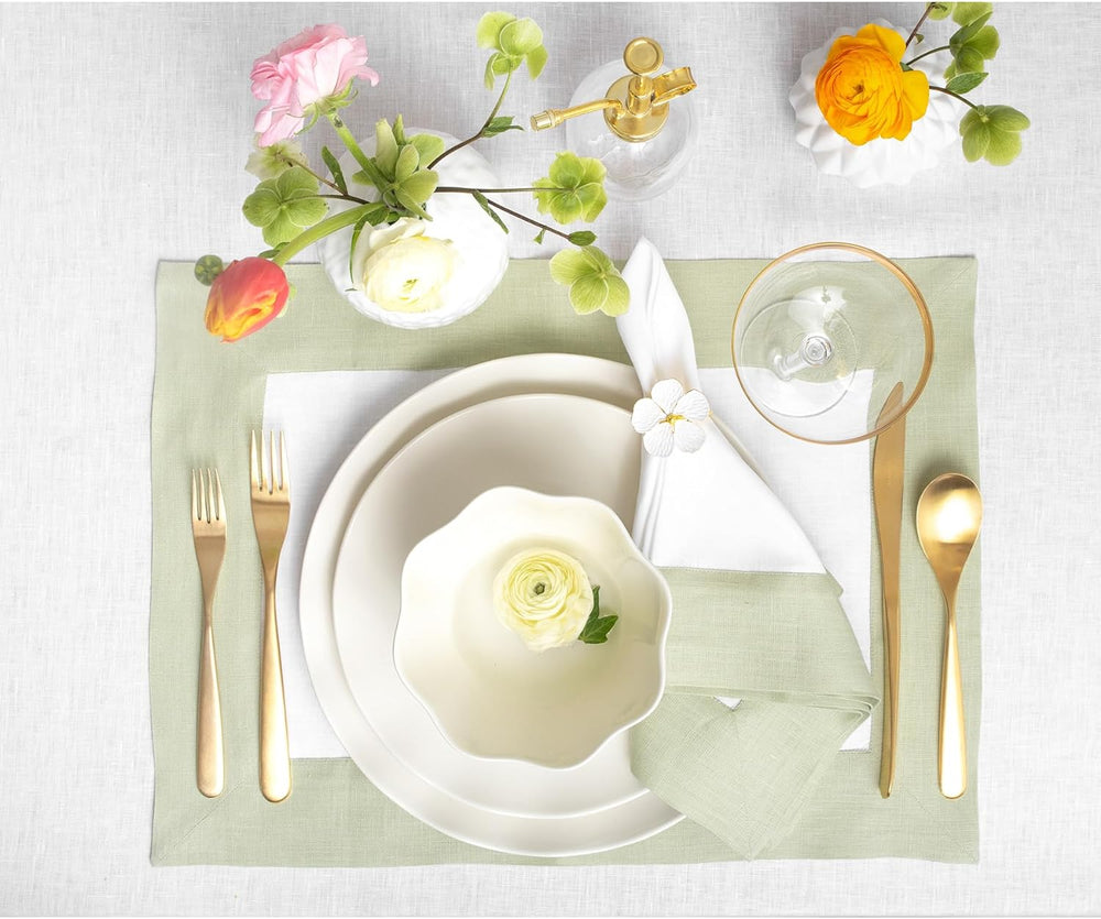 Cotton Luxury Dining Set Mited Corner Bordered - Sage Green and White - Aura living