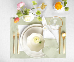 Cotton Luxury Dining Set Mited Corner Bordered - Sage Green and White - Aura living