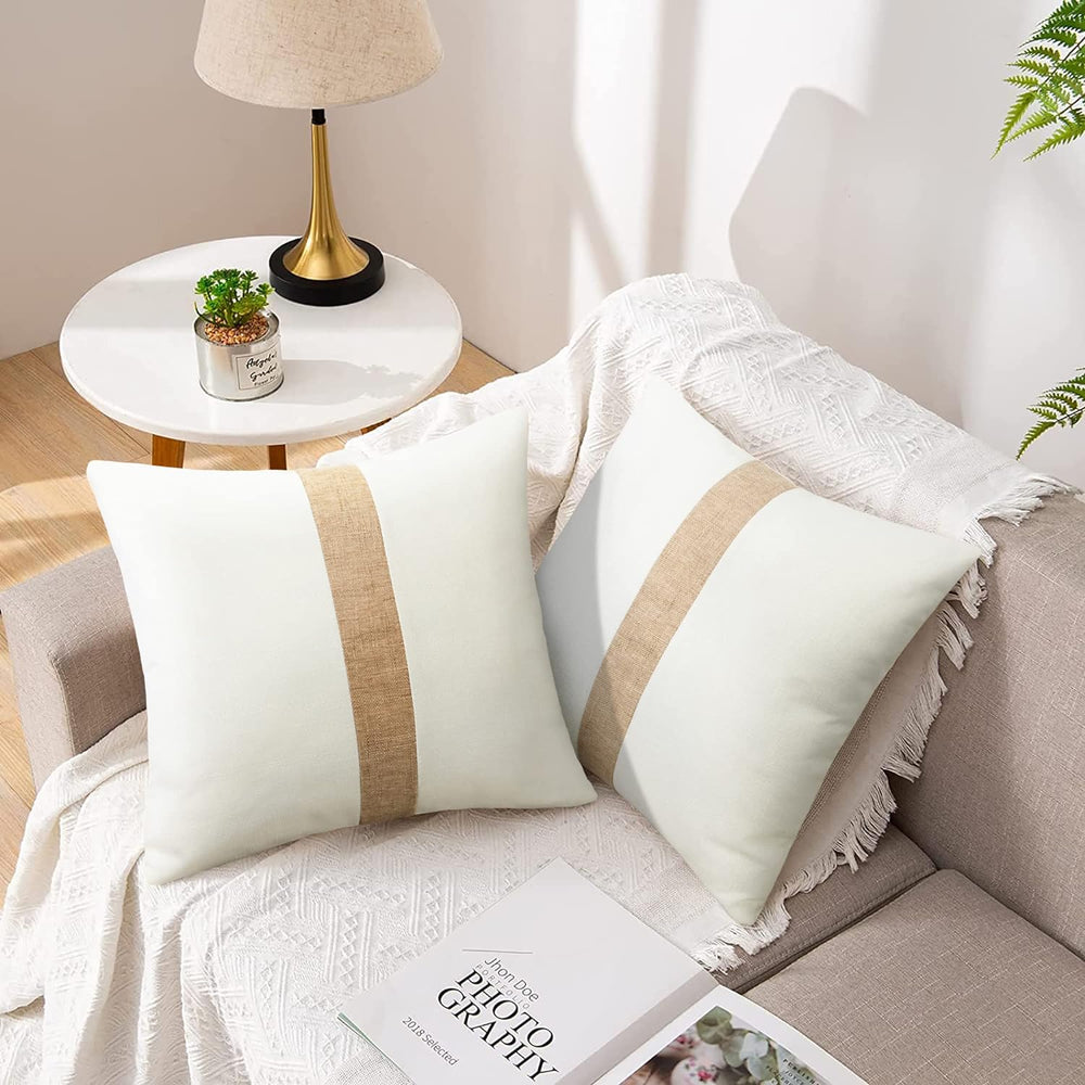 Pack of 2 Boho Modern Accent Jute Striped Cushion Cover Beige Strip - Aura living