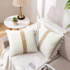 Pack of 2 Boho Modern Accent Jute Striped Cushion Cover Beige Strip - Aura living