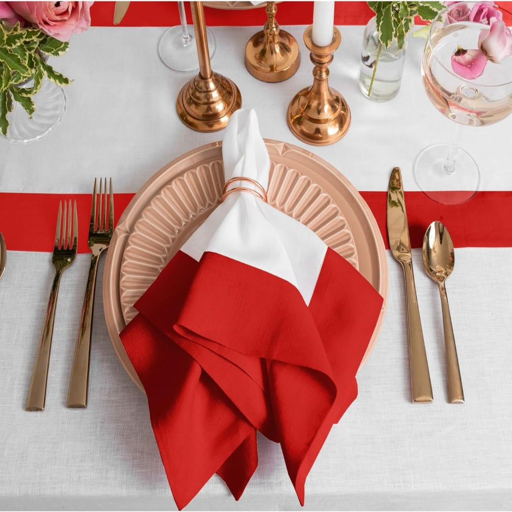 Cotton Luxury Dining Set Mited Corner Bordered - Red and White - Aura living