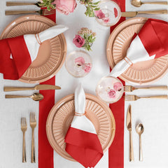 Cotton Luxury Dining Set Mited Corner Bordered - Red and White - Aura living