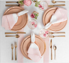 Cotton Luxury Dining Set Mited Corner Bordered - Pink and White - Aura living