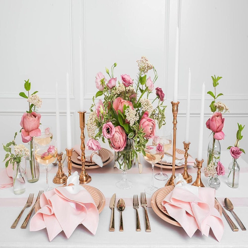 Cotton Luxury Dining Set Mited Corner Bordered - Pink and White - Aura living