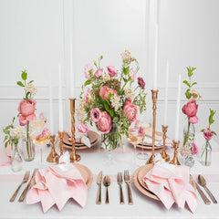 Cotton Luxury Dining Set Mited Corner Bordered - Pink and White - Aura living