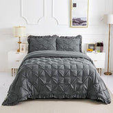 Luxury Satin Pintuck Duvet Cover Set - Charcoal Grey - Aura Living
