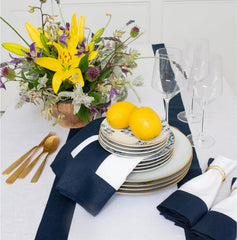 Cotton Luxury Dining Set Mited Corner Bordered - Navy and White - Aura living