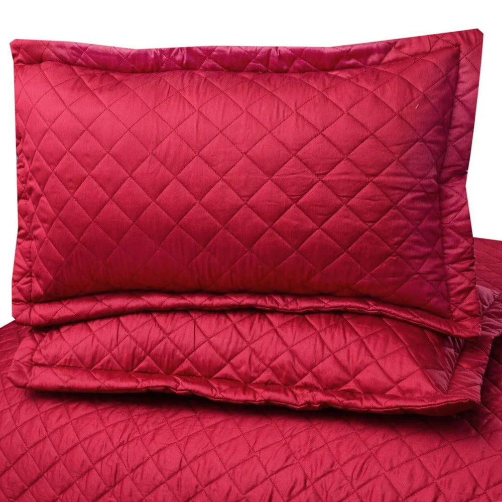 3 PCS LUXURY COTTON SATIN BEDSPREAD - RED - Aura living