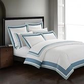 White And Aqua Bordered Luxury Egyptian Cotton Duvet Set - Aura living