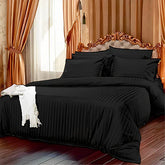 Luxury100% Egyptian Cotton Satin Stripe Duvet Cover Set Black - Aura Living