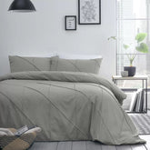 Geometric Pleated Cotton Satin Duvet Cover Set - Light Grey - Aura Living