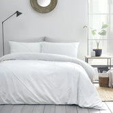 Geometric Pleated Cotton Satin Duvet Cover Set - White - Aura Living