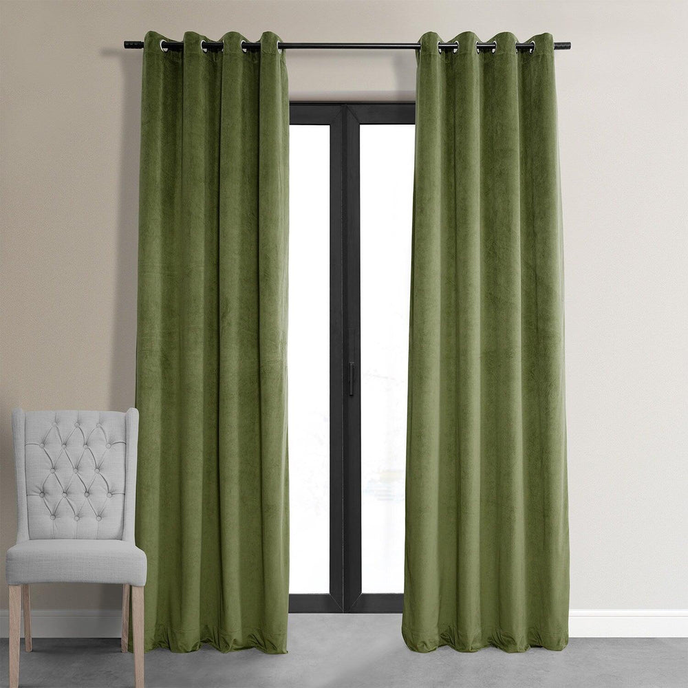 Basque Green Premium Quality Velvet Curtain -1 Panel - Aura living