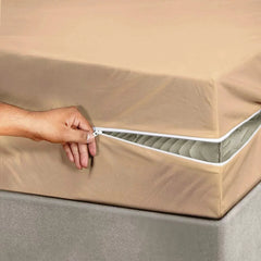 100% Cotton Zipper Mattress Cover - Beige - Aura living