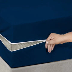 100% Cotton Zipper Mattress Cover - Navy - Aura living
