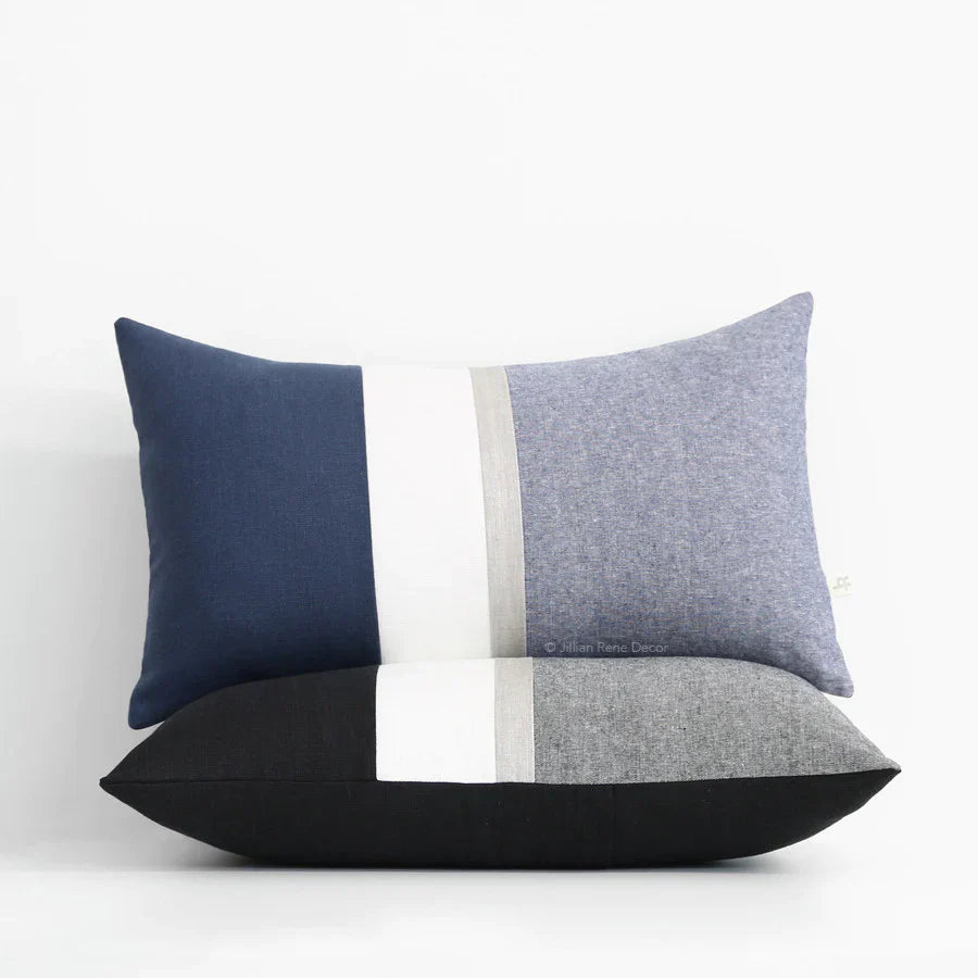 Sofie Black and navy Strip Jute Cushion cover - Pack of 2 - Aura living