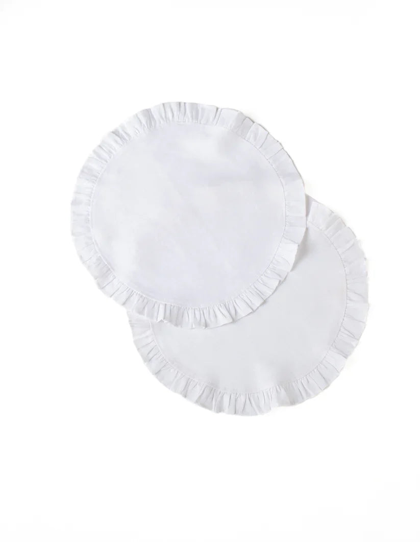 Round Ruffle Plain Cotton Placemats, Set - Aura living