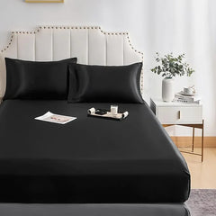 Luxury Egyptian Cotton Satin Fitted Sheet Set - Black - Aura living