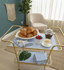 Waterproof Tea Trolley 9 Pcs Set - Vintage Blue Check