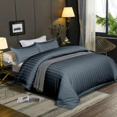 Luxury100% Egyptian Cotton Satin Stripe Duvet Cover Sets Charcoal Grey - Aura Living