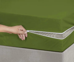 100% Cotton Zipper Mattress Cover - Olive Green - Aura living