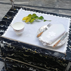9 PCS TROLLEY MAT AND NAPKIN SET WITH LACE - WHITE - Aura living