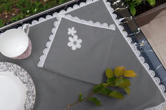 9 PCS TROLLEY MAT AND NAPKIN SET WITH LACE - GREY - Aura living