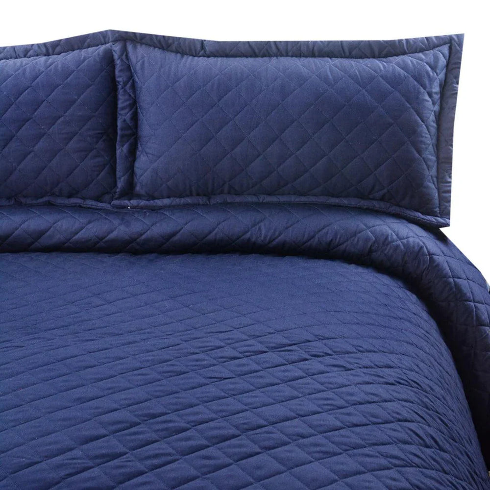 3 PCS LUXURY COTTON SATIN BEDSPREAD - NAVY - Aura living