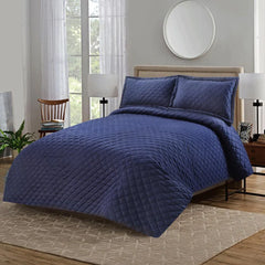 3 PCS LUXURY COTTON SATIN BEDSPREAD - NAVY - Aura living