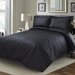 3 PCS LUXURY COTTON SATIN BEDSPREAD - BLACK - Aura living