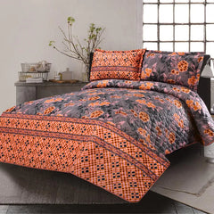 3 PCS LUXURY COTTON PRINTED BEDSPREAD - ABIC GREY - Aura living