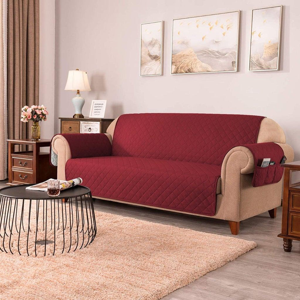 Quilted Sofa covers Non-slip With Pockets - Maroon - Aura living