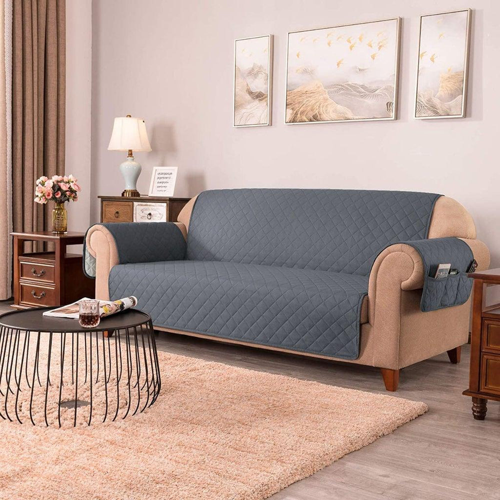 Quilted Sofa covers Non-slip With Pockets - Grey - Aura living