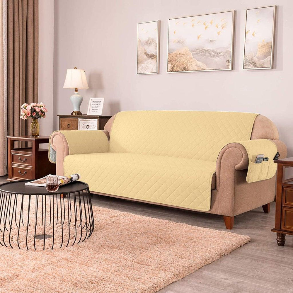 Quilted Sofa covers Non-slip With Pockets - Beige - Aura living