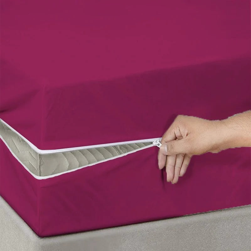 100% Cotton Zipper Mattress Cover - Dark Purple - Aura Living