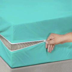 100% Cotton Zipper Mattress Cover - Aqua Green - Aura living