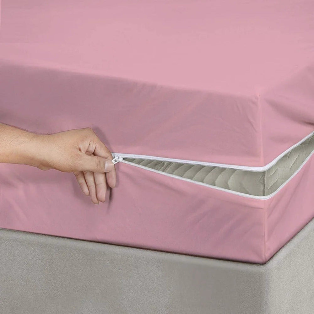 100% Cotton Zipper Mattress Cover - Pink - Aura living
