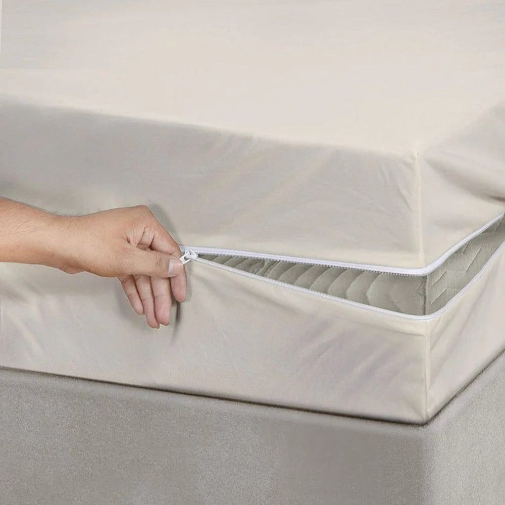 100% Cotton Zipper Mattress Cover - Creem - Aura living