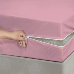 100% Cotton Zipper Mattress Cover - Pink - Aura living