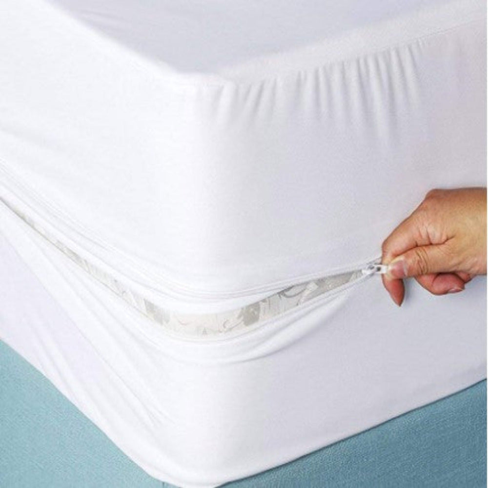100% Cotton Zipper Mattress Cover - White - Aura living