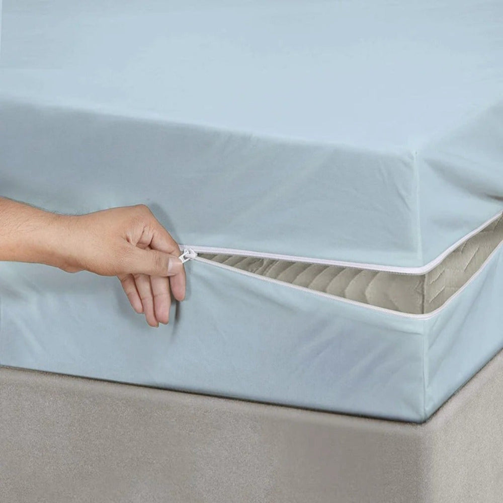 100% Cotton Zipper Mattress Cover - Sky Blue - Aura living