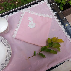 9 PCS TROLLEY MAT AND NAPKIN SET WITH LACE - PINK - Aura living