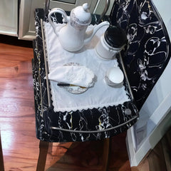 9 PCS TROLLEY MAT AND NAPKIN SET WITH LACE - WHITE - Aura living