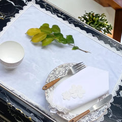 9 PCS TROLLEY MAT AND NAPKIN SET WITH LACE - WHITE - Aura living