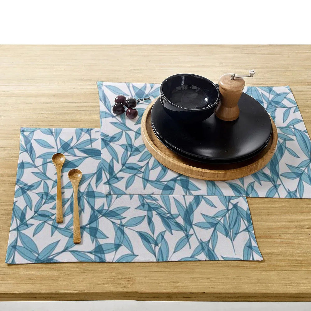 Waterproof Cotton Table Mat Set - Green Leaf - Aura living