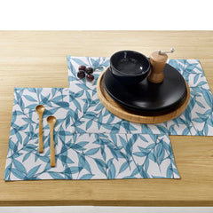 Waterproof Cotton Table Mat Set - Green Leaf - Aura living