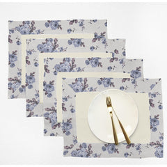 Print Bordered Cotton Dinning Set - Rose Garden Blue - Aura living