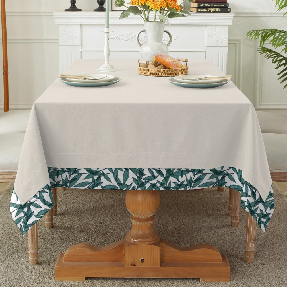 Print Bordered Cotton Dinning Set - Green Leaf - Aura living