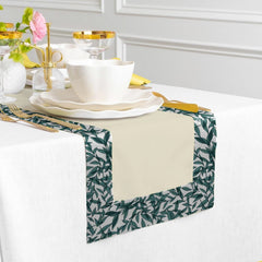 Print Bordered Cotton Dinning Set - Green Leaf - Aura living