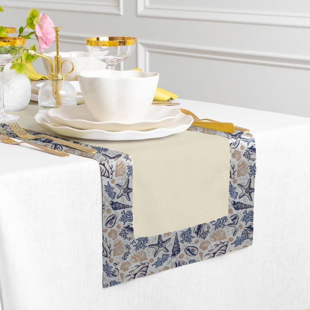 Print Bordered Cotton Dinning Set - Sea Life - Aura Living
